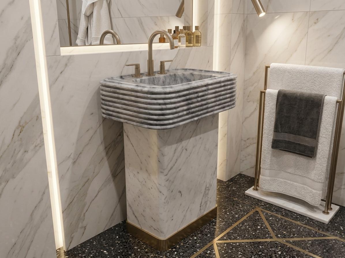 Gray Marble Hand-Carved Sink - Luxury Accordion Model  Bathroom Washbasin
