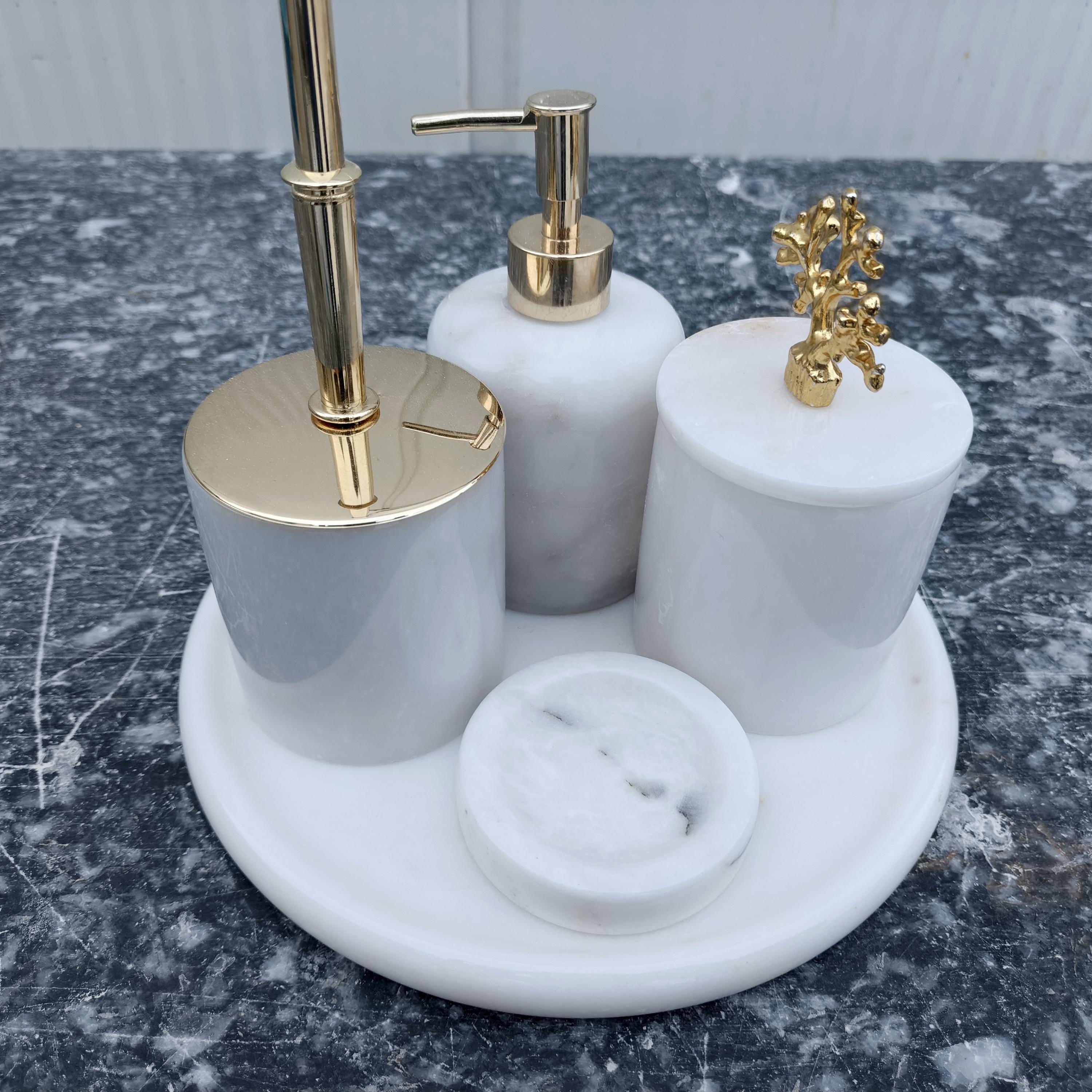 Handcrafted White Marble Bathroom Set