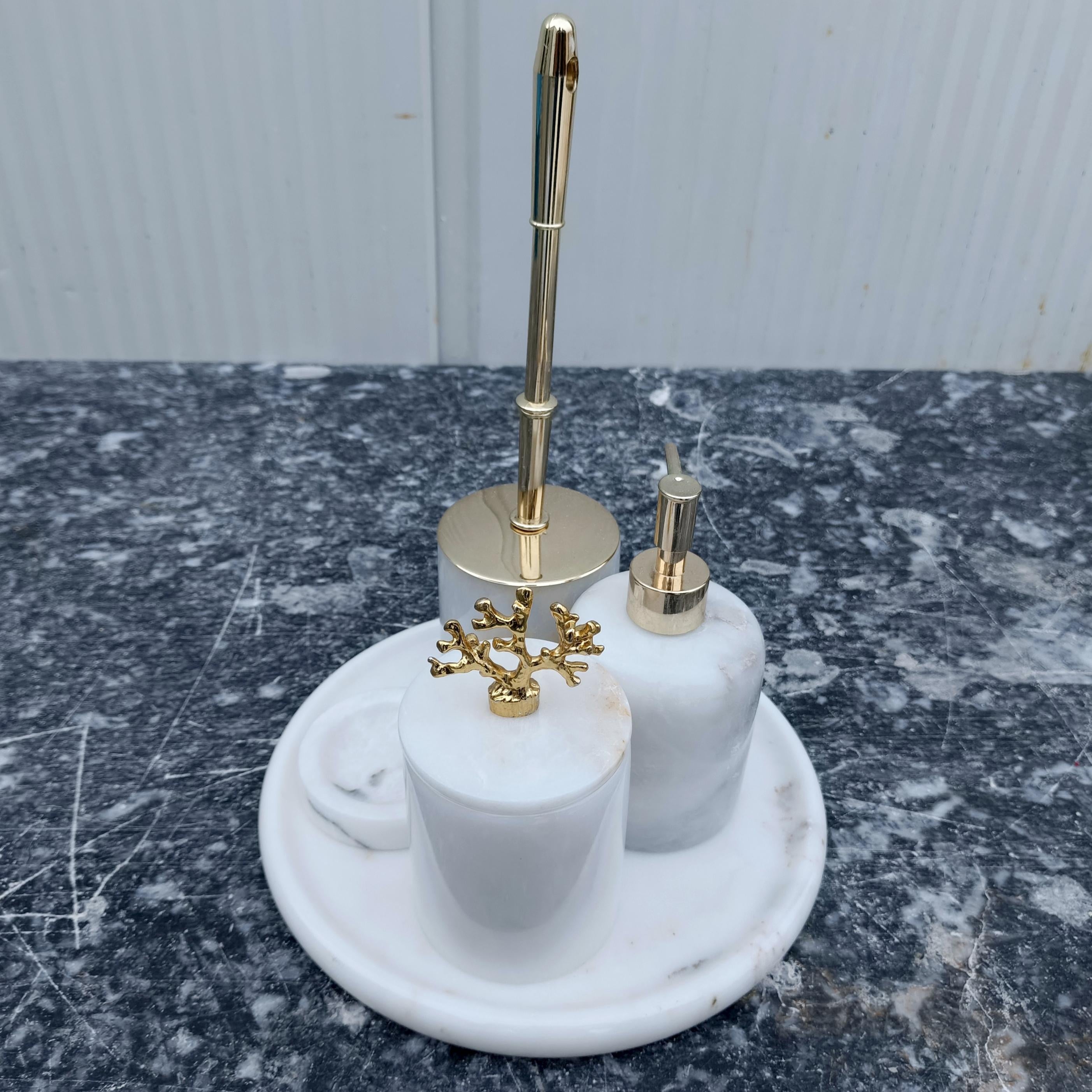 Handcrafted White Marble Bathroom Set