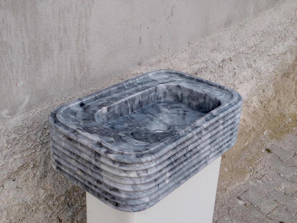 Gray Marble Hand-Carved Sink - Luxury Accordion Model  Bathroom Washbasin