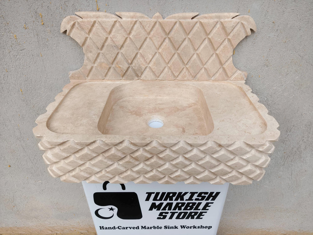 Handcarved Travertine Marble Sink, Countertop Basin, Natural Stone Washbasin