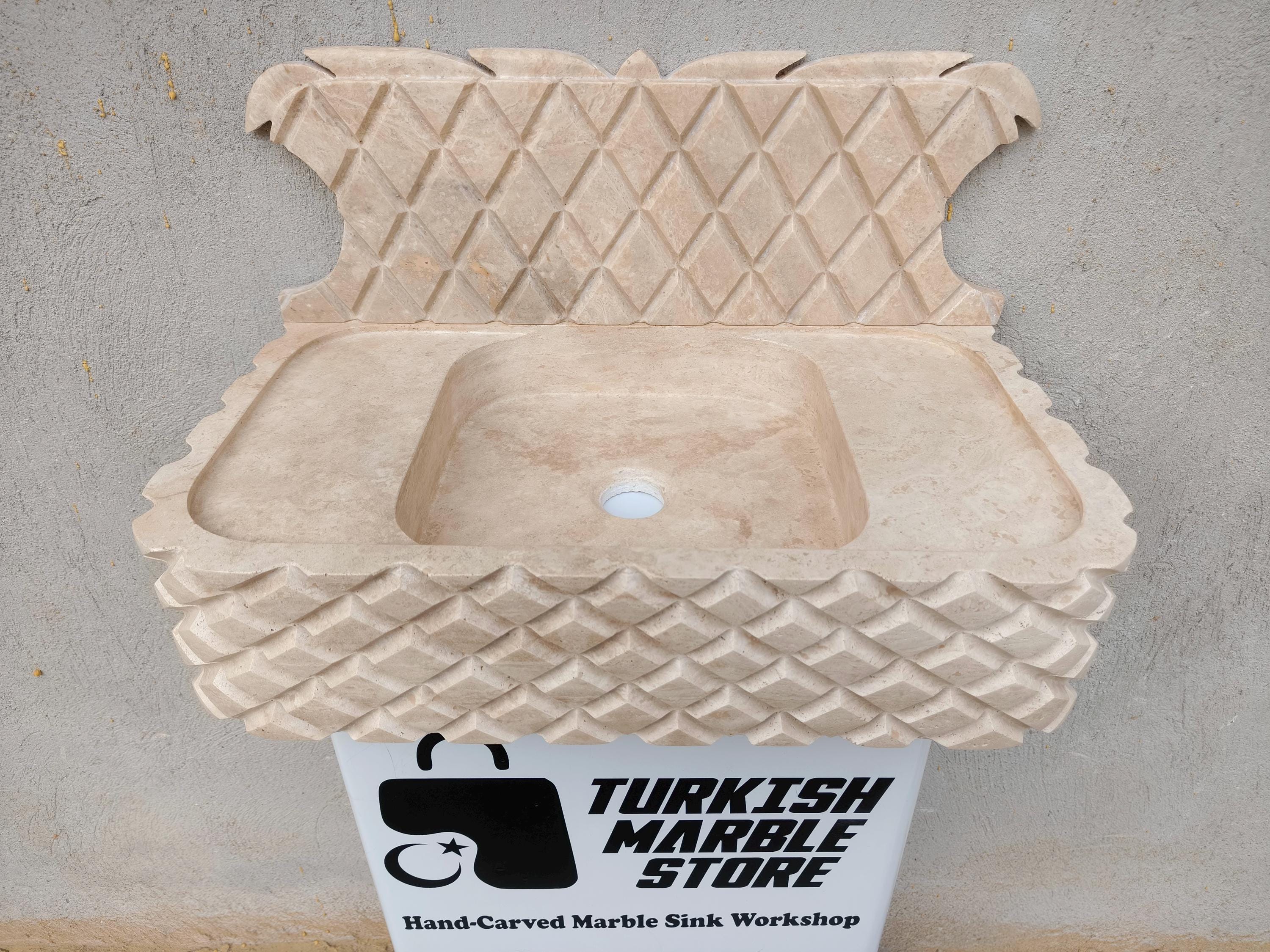 Handcarved Travertine Marble Sink, Countertop Basin, Natural Stone Washbasin