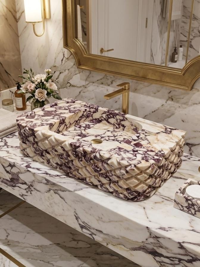 Luxury Pineapple Model Calacatta Viola Marble Vanity Sink - Bathroom Washbasin