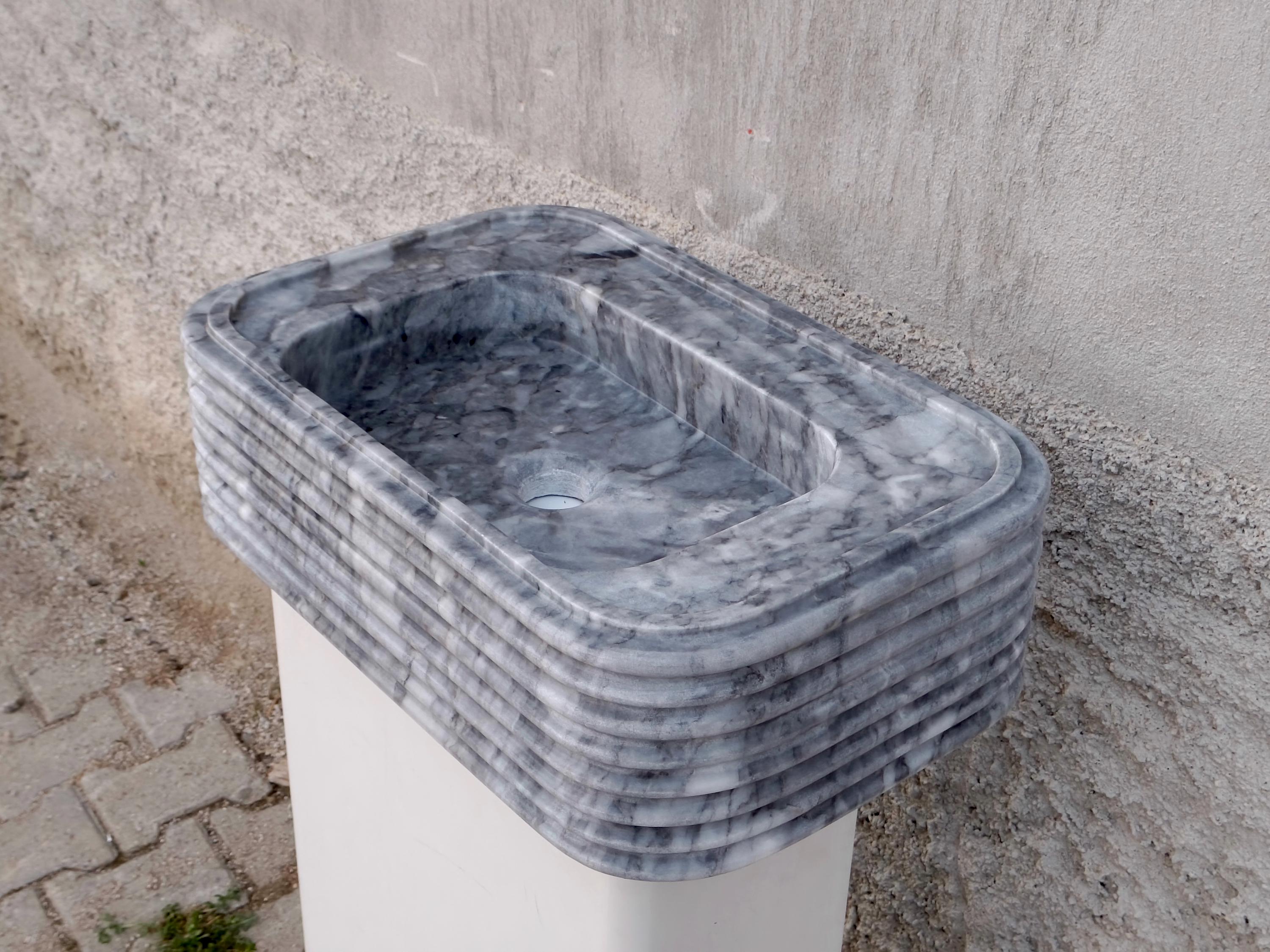 Gray Marble Hand-Carved Sink - Luxury Accordion Model  Bathroom Washbasin
