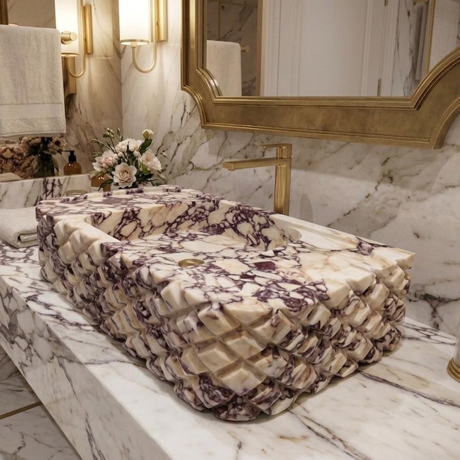 Luxury Pineapple Model Calacatta Viola Marble Vanity Sink - Bathroom Washbasin