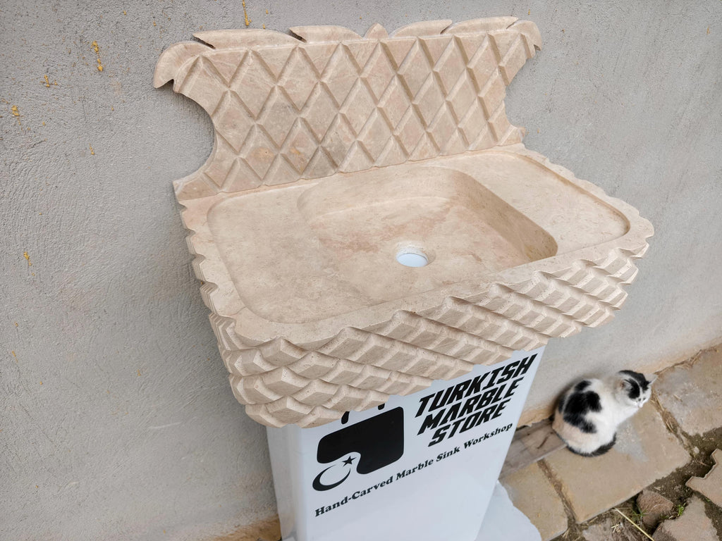 Handcarved Travertine Marble Sink, Countertop Basin, Natural Stone Washbasin