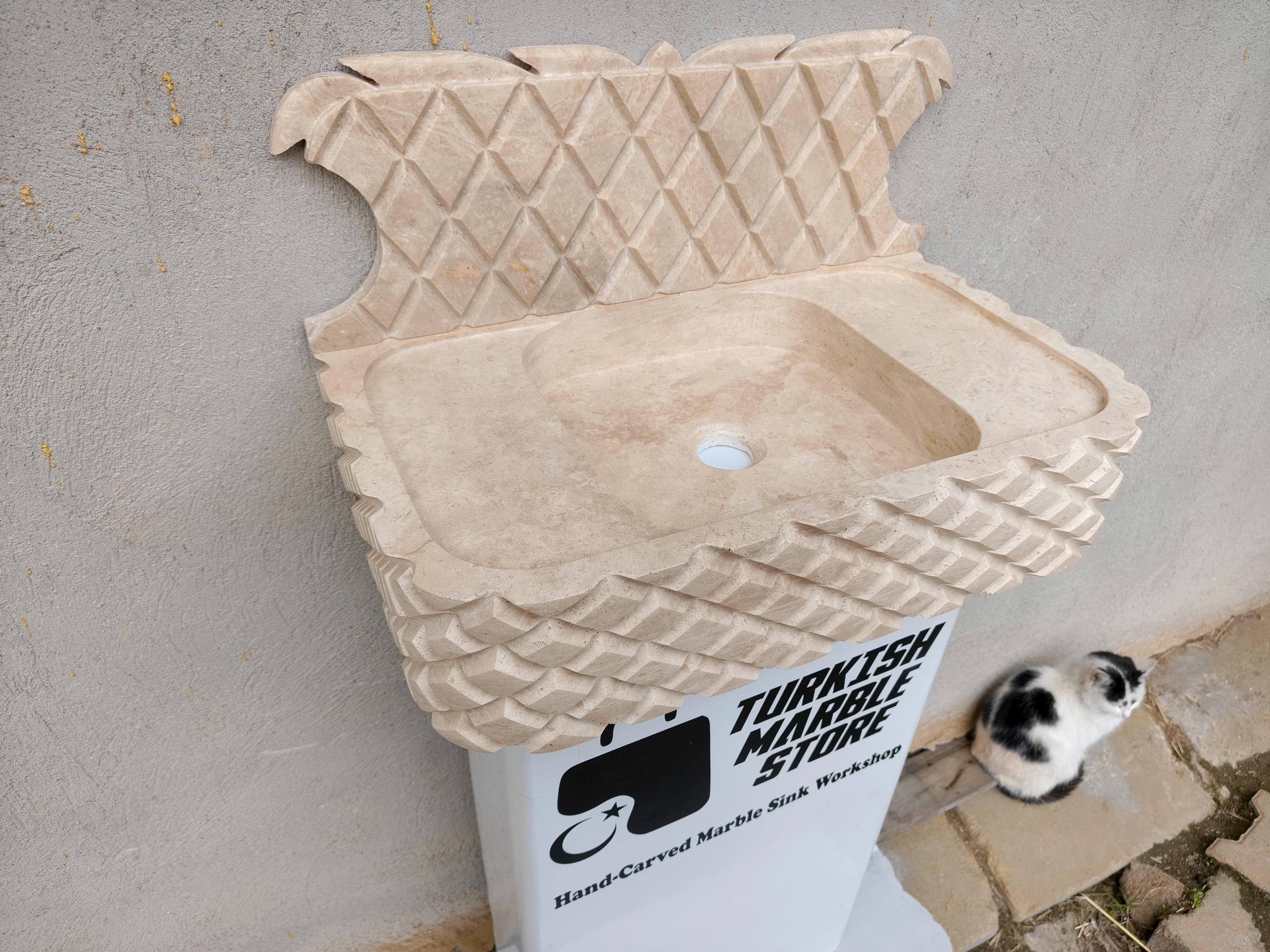 Handcarved Travertine Marble Sink, Countertop Basin, Natural Stone Washbasin