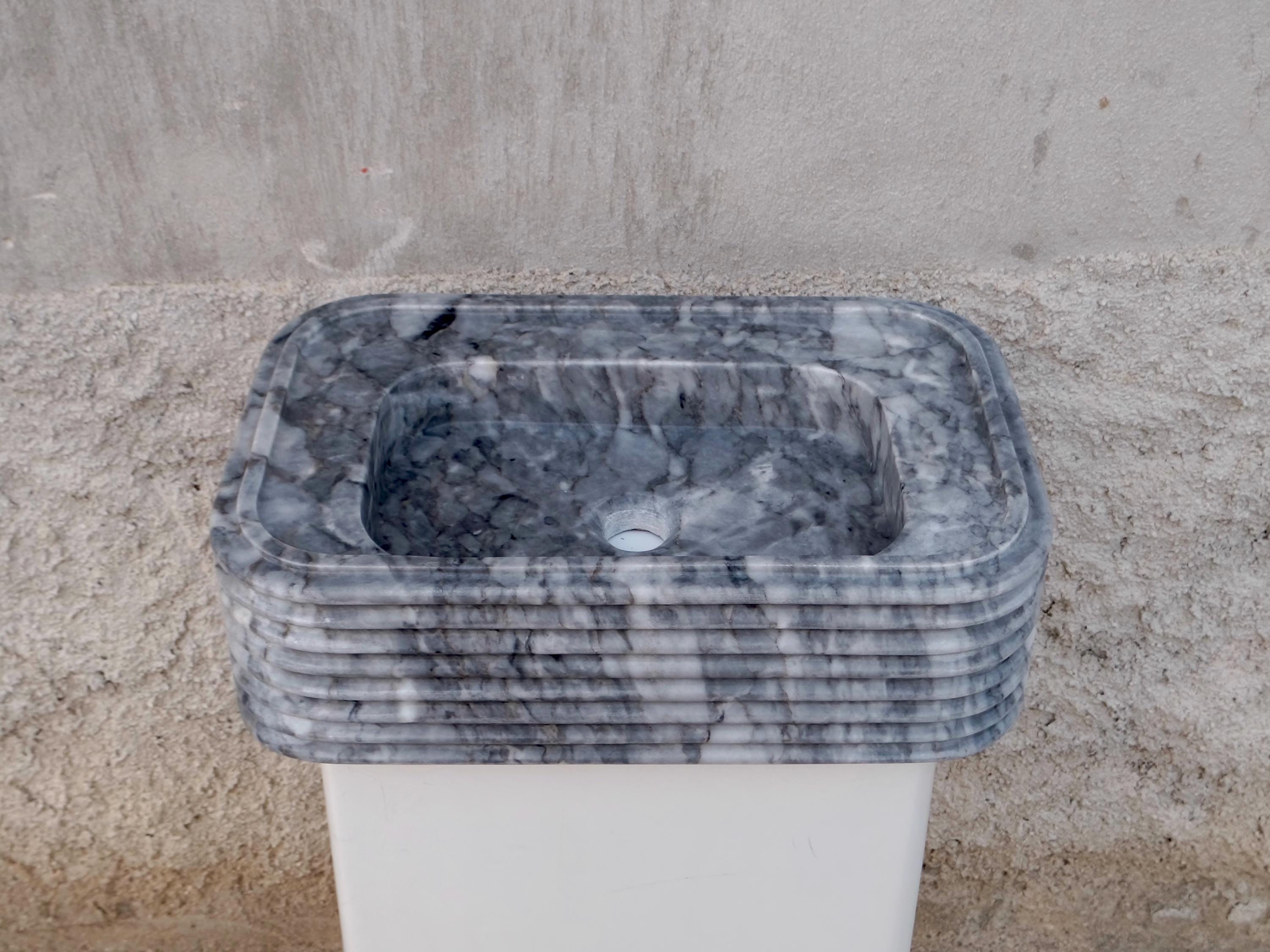 Gray Marble Hand-Carved Sink - Luxury Accordion Model  Bathroom Washbasin